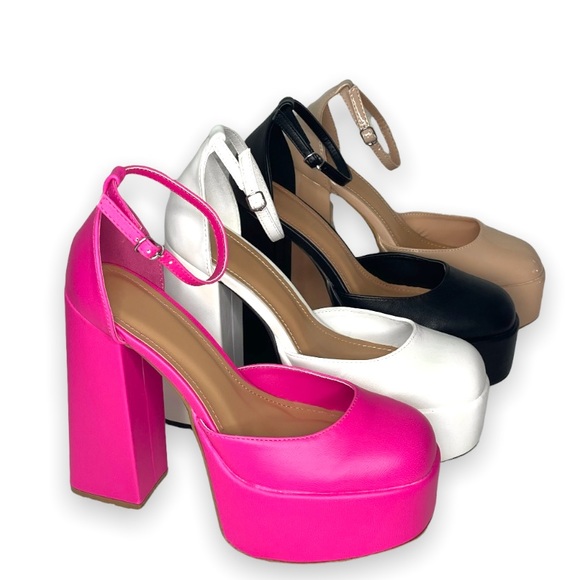 White Platform Block High Heels - Picture 10 of 14